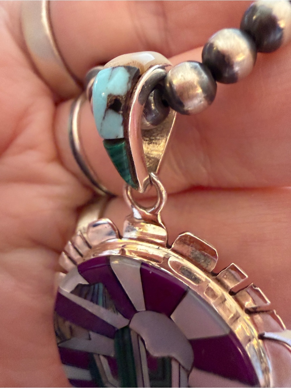 ❤️Signed “K” Galaxy Navajo Sterling Desert Scene Statement Pendant Unisex 1.89”L - Picture 6 of 14